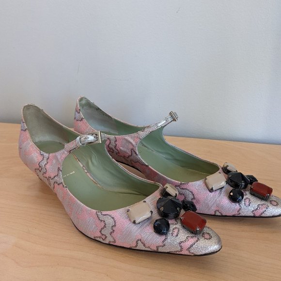 PRADA Vintage Brocade Pink Silver Metallic heels - Picture 9 of 10